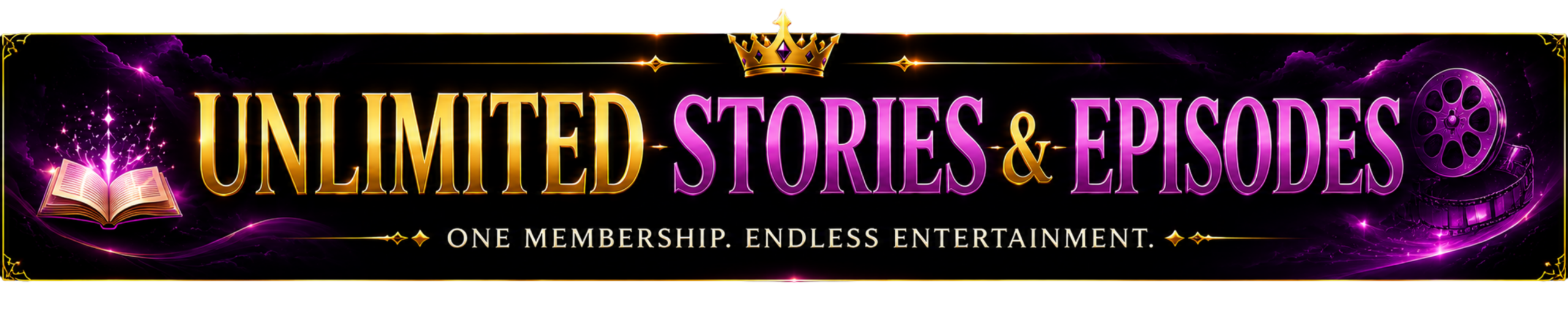 Books4Movies VIP banner featuring Unlimited Stories & Episodes messaging with book and video icons, promoting unlimited access to premium chapters and cinematic episodes through a single membership.
